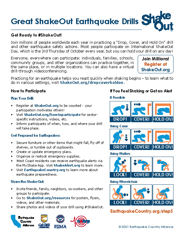 Image of one-page document about the Great ShakeOut